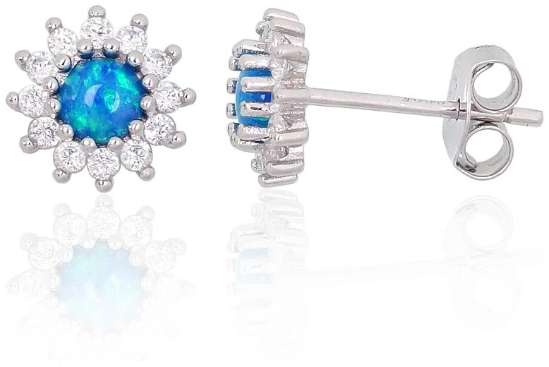 Diamond Sky Jewelry Sidabriniai auskarai su cirkoniais ir opalitu „Mėnulio Žavesys XI“