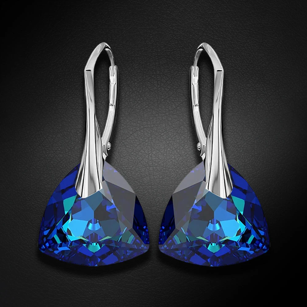 Diamond Sky Jewelry Sidabriniai auskarai „Evening Shine (Bermuda Mėlyna)“ su Swarovski® kristalais
