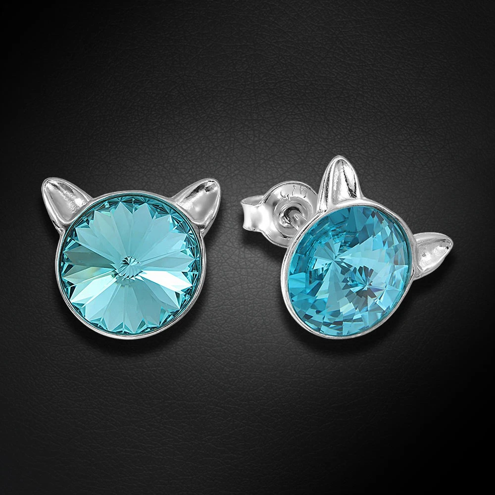 Diamond Sky Jewelry Sidabriniai auskarai „Cat (Light Turquoise)“ su Swarovski® kristalais