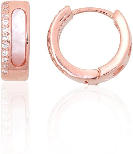 Diamond Sky Jewelry Sidabriniai auskarai-žiedai su cirkoniais ir perlamutru „Megan II“