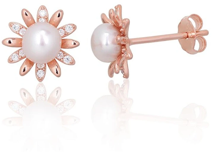 Diamond Sky Jewelry Sidabriniai auskarai su cirkoniais ir perlais „Daisy Light II“