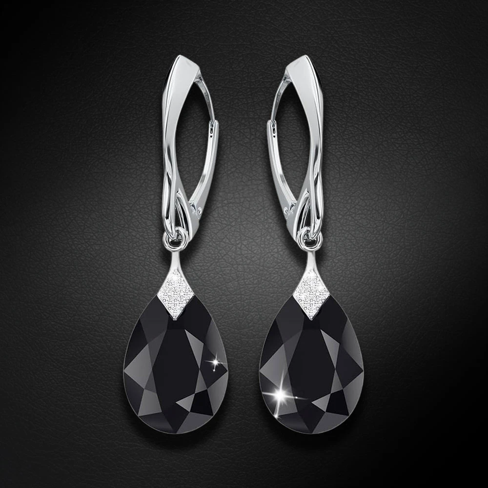Diamond Sky Jewelry Sidabriniai auskarai „Moon Shine (Jet)“ su Swarovski® kristalais