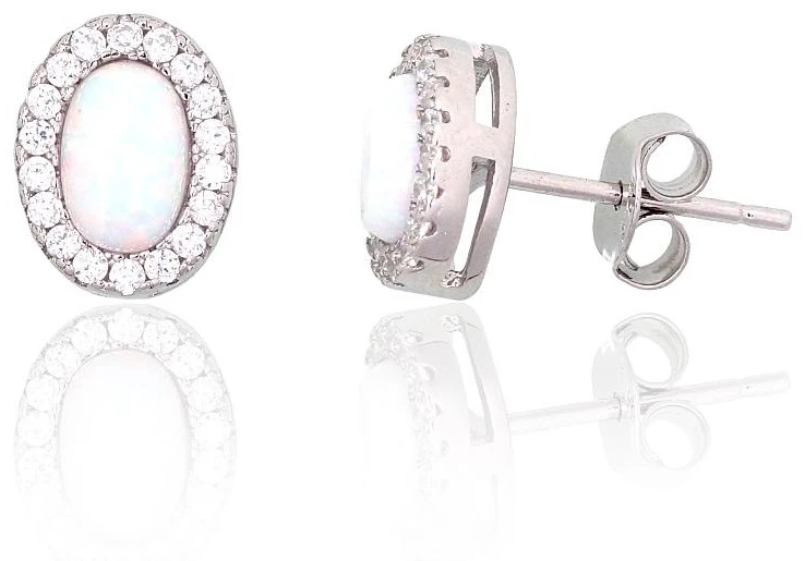 Diamond Sky Jewelry Sidabriniai auskarai su cirkoniais ir opalitu „Mėnulio Žavesys III“