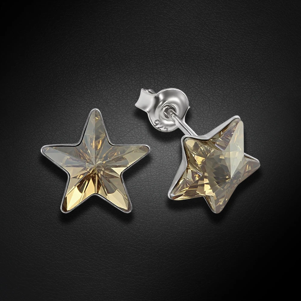 Diamond Sky Jewelry Sidabriniai auskarai „Star (Golden Shadow)“ su Swarovski® kristalais