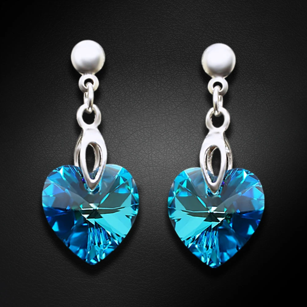 Diamond Sky Jewelry Sidabriniai auskarai „Romantic Heart II (Bermuda Mėlyna)“ su Swarovski® kristalais