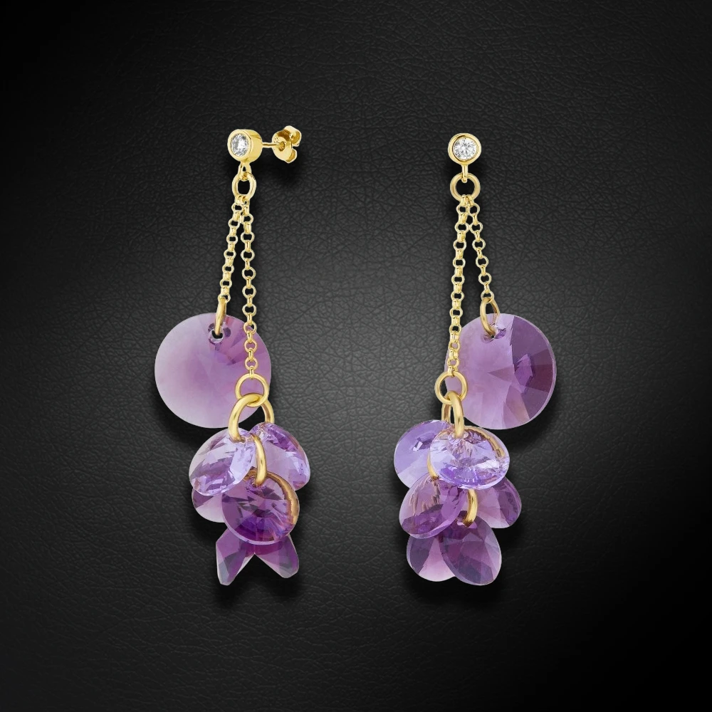 Diamond Sky Jewelry Sidabriniai auskarai „Orchid (Iris / Violet)“ su Swarovski® kristalais