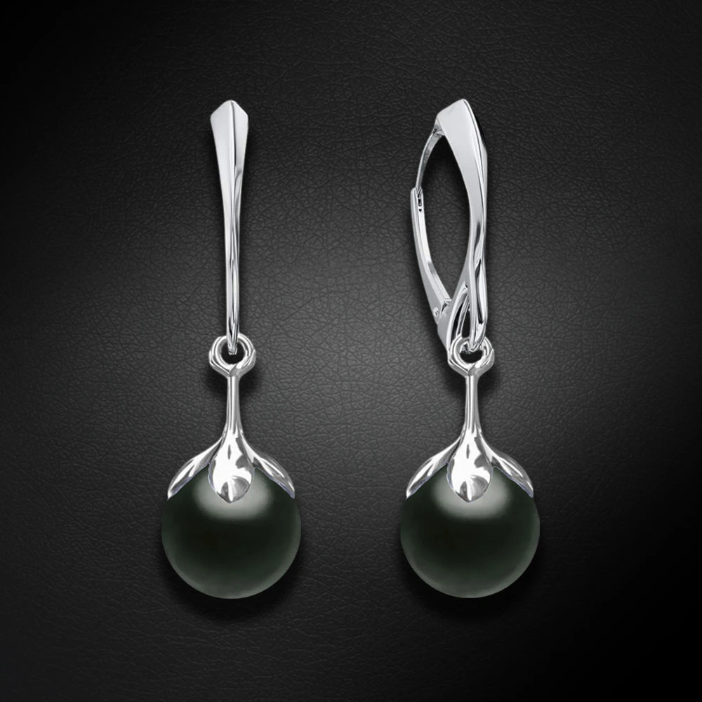 Diamond Sky Jewelry Sidabriniai auskarai „Pearl Galaxy (Magic Juodas)“ su Preciosa® kristalais