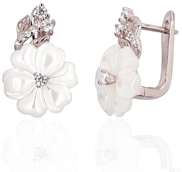 Diamond Sky Jewelry Sidabriniai auskarai su cirkoniais ir perlamutru „Silk Tango II“