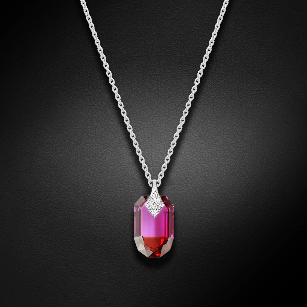 Diamond Sky Jewelry Sidabrinis pakabukas „Symbiosis II (Fuchsia Raudona Magma)“ su Swarovski® kristalais