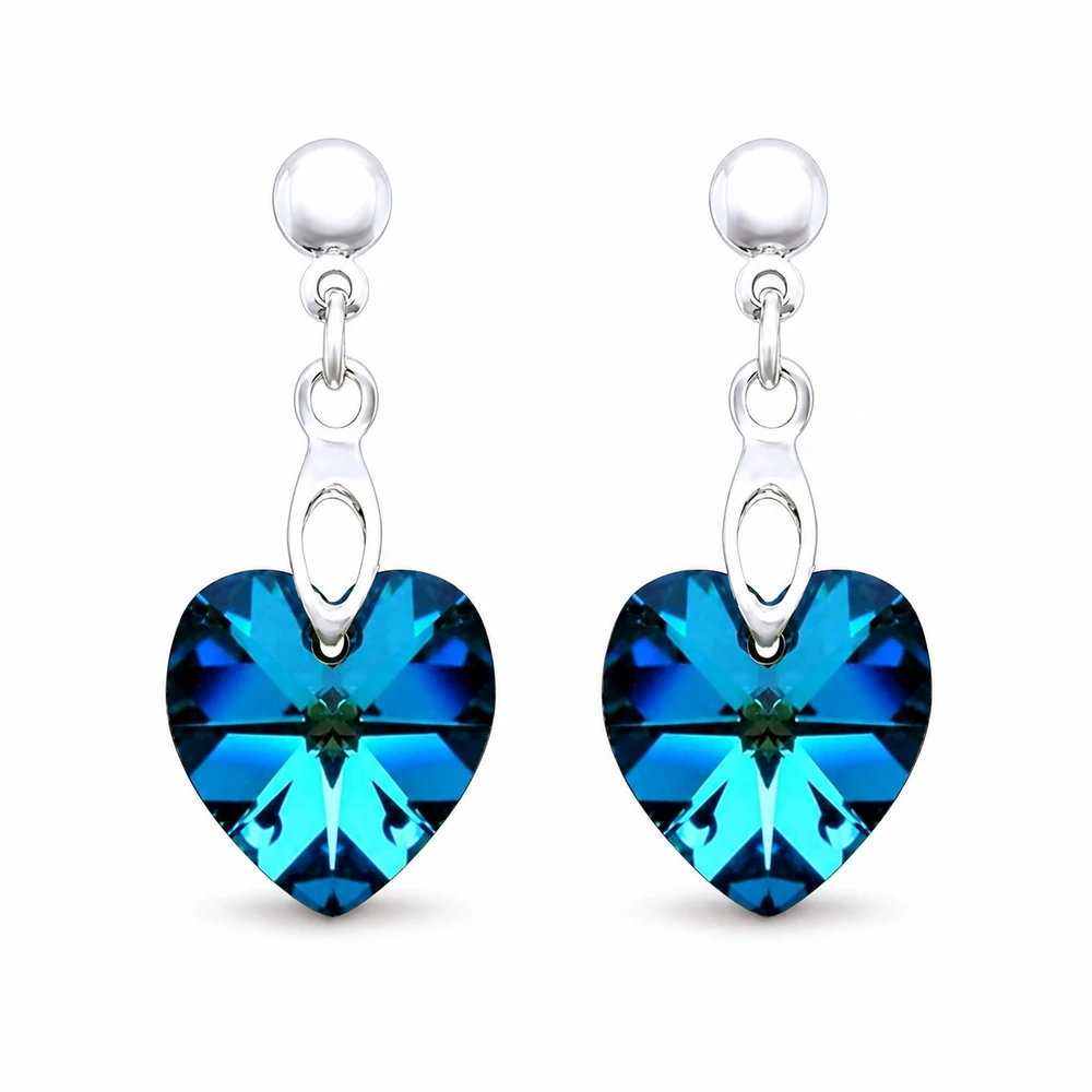 Diamond Sky Jewelry Sidabrinis papuošalų rinkinys „Romantic Heart II“ (Bermuda Mėlyna) iš 925 prabos sidabro su Swarovski kristalais