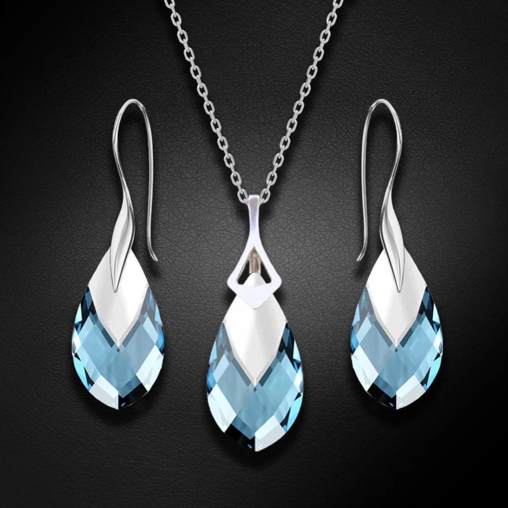 Diamond Sky Jewelry Sidabrinis papuošalų rinkinys moterims „Baroque II (Aquamarine Light Chrome)“ su Swarovski® kristalais