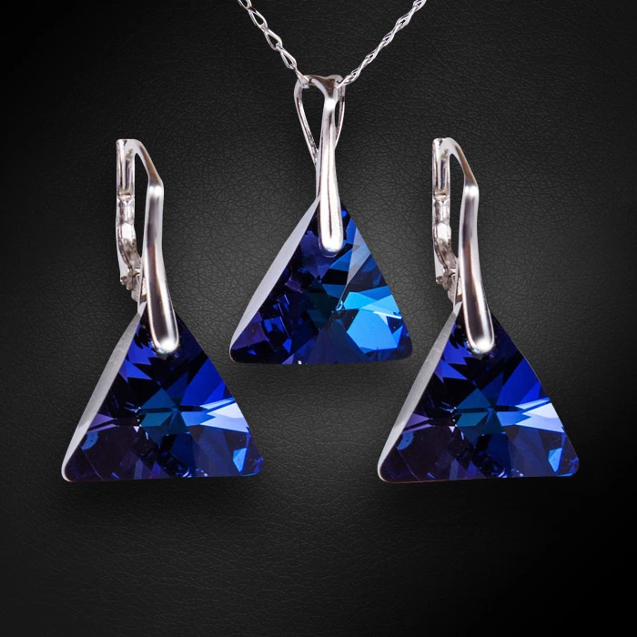 Diamond Sky Jewelry Sidabrinis papuošalų rinkinys moterims „Osiris (Bermuda Mėlyna)“ su Swarovski® kristalais