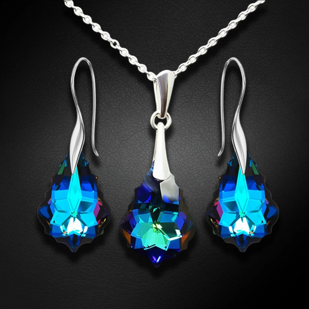 Diamond Sky Jewelry Sidabrinis papuošalų rinkinys moterims „Baroque IV (Meridian Mėlyna)“ su Swarovski® kristalais