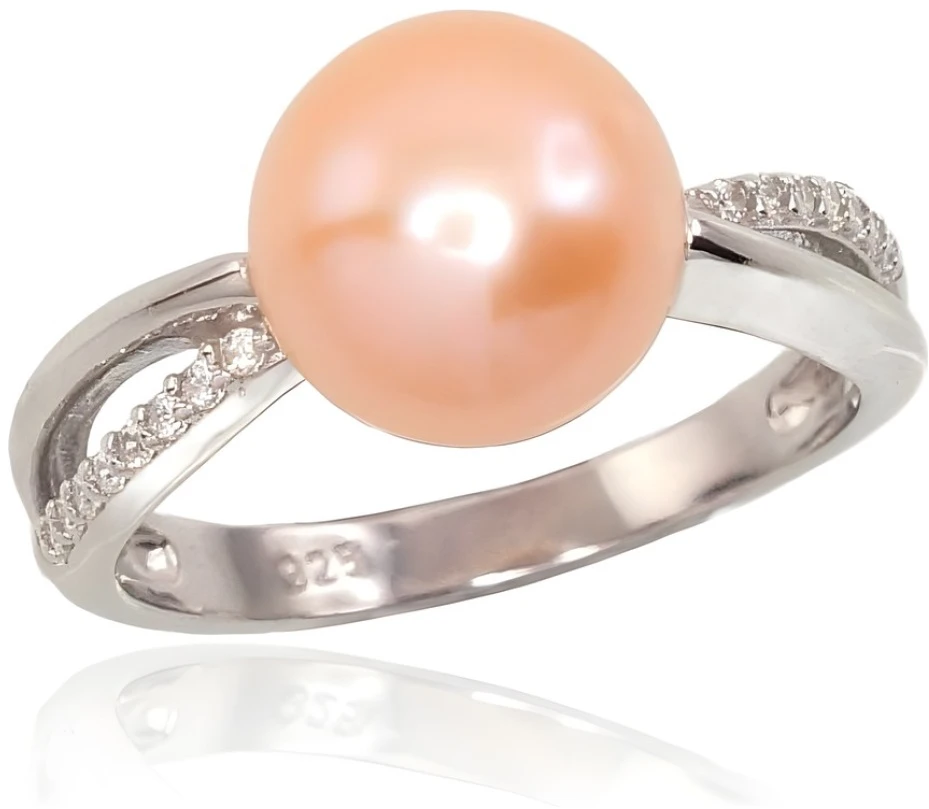 Diamond Sky Jewelry Sidabrinis žiedas su cirkoniais ir perlais „Sunrise Pearl“