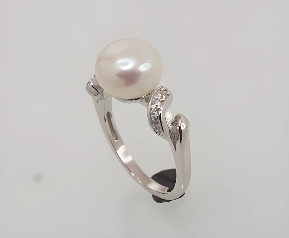 Diamond Sky Jewelry Sidabrinis žiedas su cirkoniais ir perlais „Dawn Pearl II“