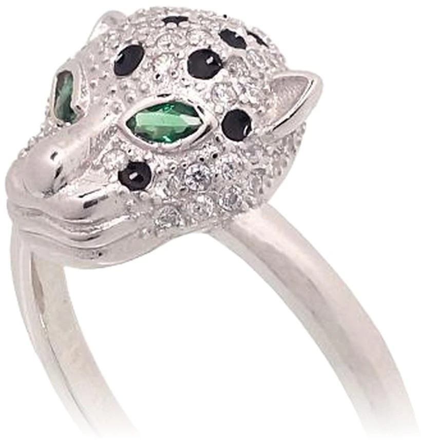 Diamond Sky Jewelry Sidabrinis žiedas su cirkoniais ir emaliu „Leopard“