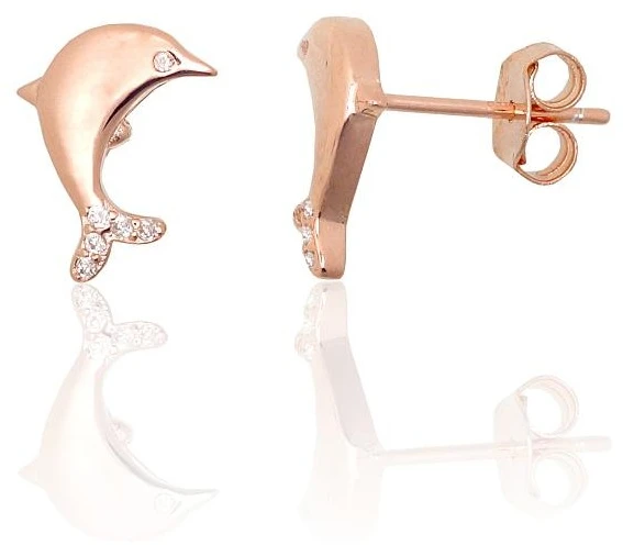 Diamond Sky Jewelry Vaikiški sidabriniai auskarai su cirkoniais „Dolphins“