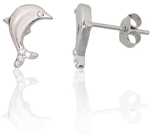 Diamond Sky Jewelry Vaikiški sidabriniai auskarai-vinukai su cirkoniais „Dolphins IV“