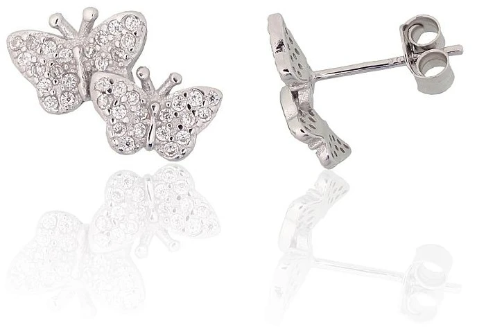 Diamond Sky Jewelry Vaikiški sidabriniai auskarai-vinukai su cirkoniais „Butterfly Waltz II“