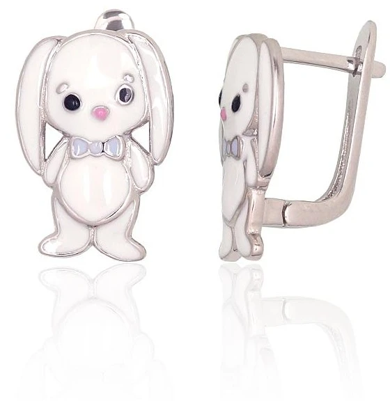 Diamond Sky Jewelry Vaikiški sidabriniai auskarai su emaliu „Snow Hare“