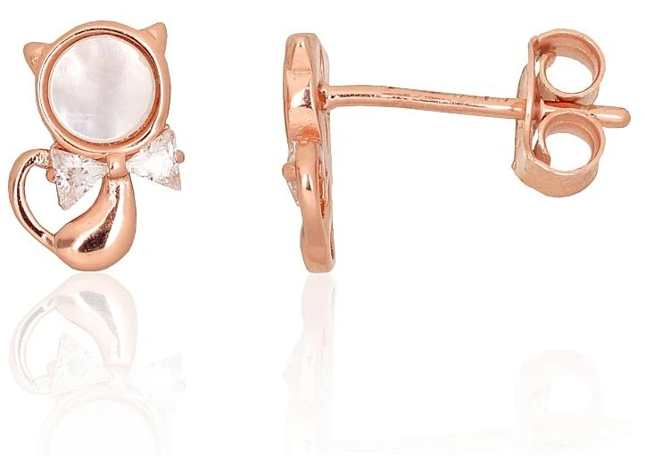 Diamond Sky Jewelry Vaikiški sidabriniai auskarai su cirkoniais ir perlamutru „Moon Kitten“