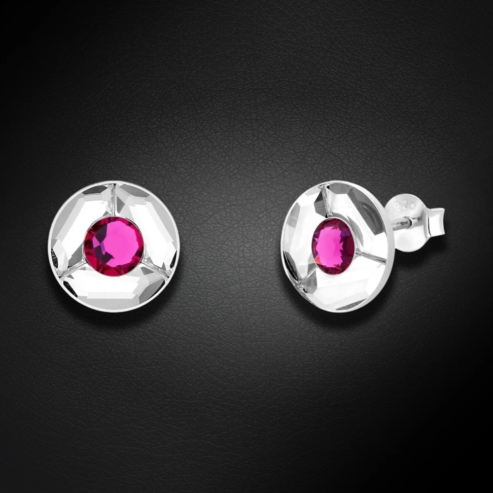 Spark Sidabriniai auskarai „Astra (Fuchsia)“ su Swarovski® kristalais