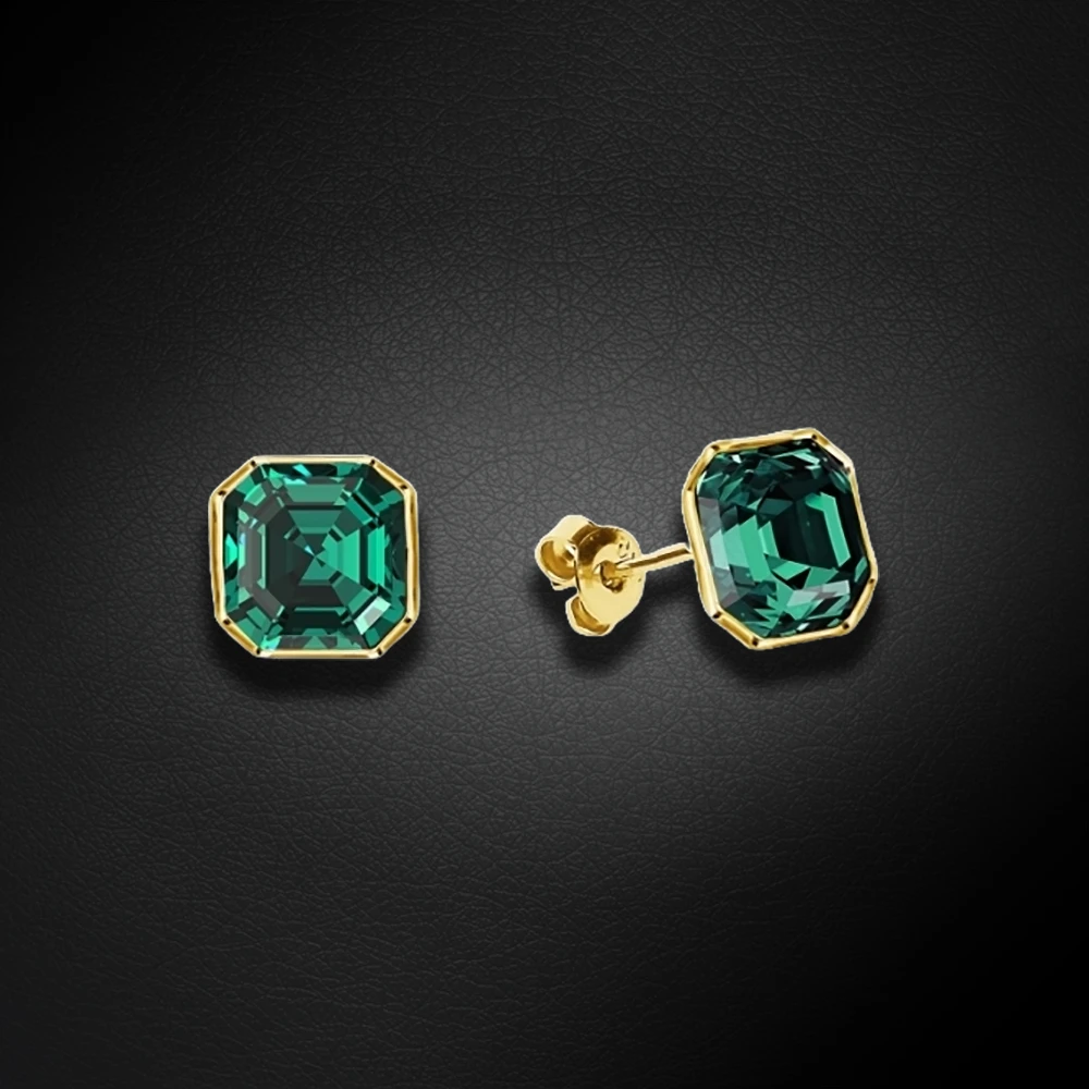 Spark Sidabriniai auskarai „Imperial II (Emerald)“ su Swarovski® kristalais