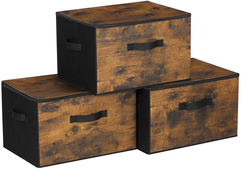 Songmics Dėžutė su dangčiu vintage ruda-juoda