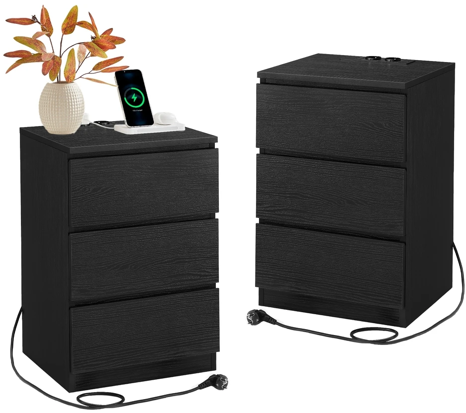 Songmics Naktinis staliukas 2 vnt. su 2 USB jungtimis, juodas