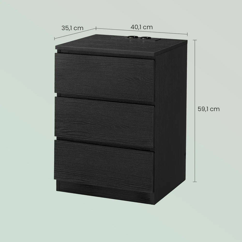 Songmics Naktinis staliukas 2 vnt. su 2 USB jungtimis, juodas