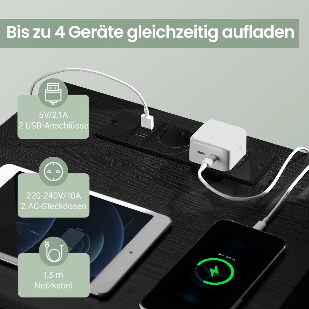 Songmics Naktinis staliukas 2 vnt. su 2 USB jungtimis, juodas