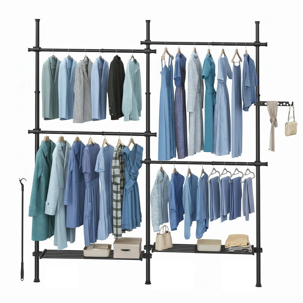 Songmics Drabužių kabykla 3 aukštų 33,5 x (162-238) x (220-300) cm