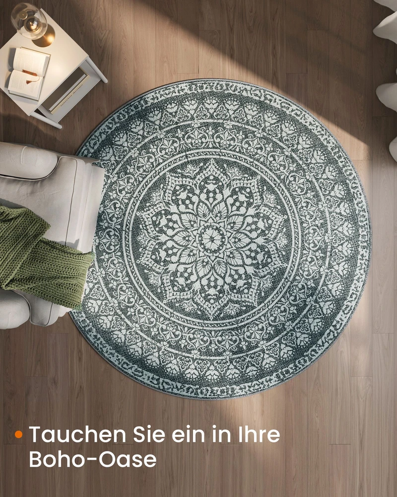 SONGMICS HOME Apvalus kilimas 160 cm skersmens Boho stiliaus antracito pilkos spalvos