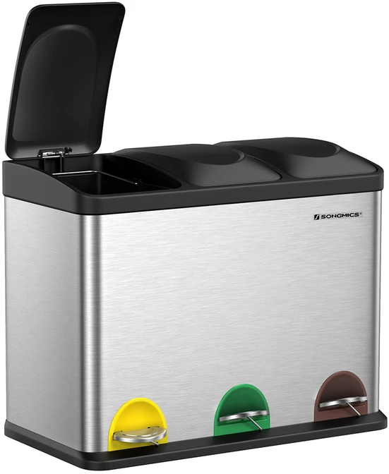 Songmics Didelis 45 litrų talpos atliekų separatorius (3 x 15 l)