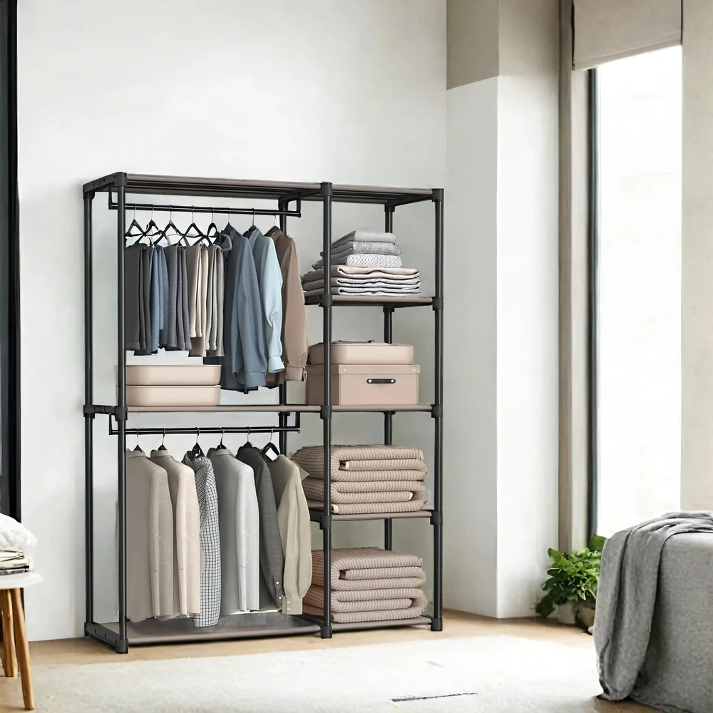 SONGMICS Atvira spinta su drabužių pakabomis 43 x 124 x 182 cm, juoda
