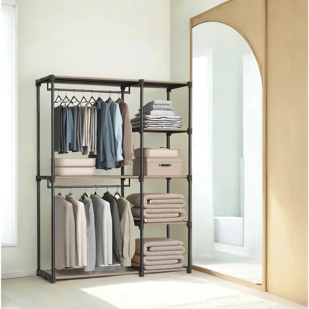 SONGMICS Atvira spinta su drabužių pakabomis 43 x 124 x 182 cm, juoda