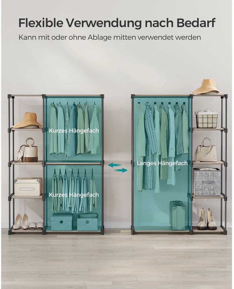 Songmics Atvira drabužių spinta su drabužių lentynomis 43 x 124 x 182 cm Taupe