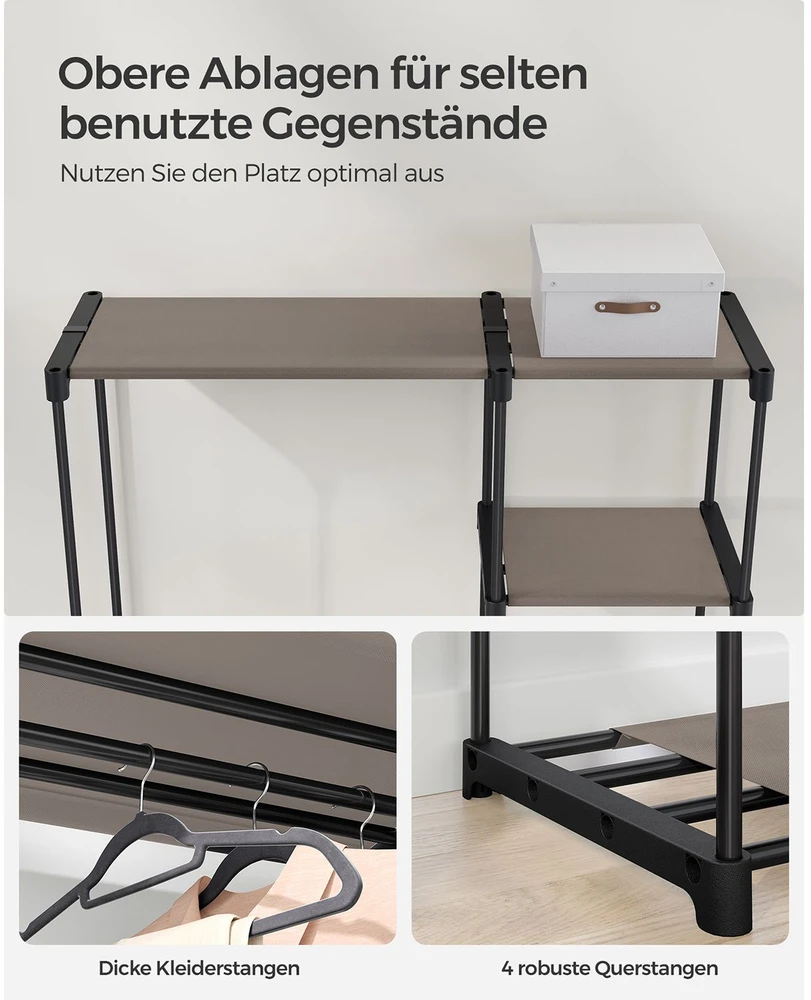 Songmics Atvira drabužių spinta su drabužių lentynomis 43 x 124 x 182 cm Taupe