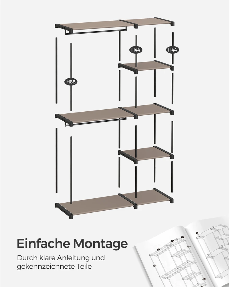 Songmics Atvira drabužių spinta su drabužių lentynomis 43 x 124 x 182 cm Taupe