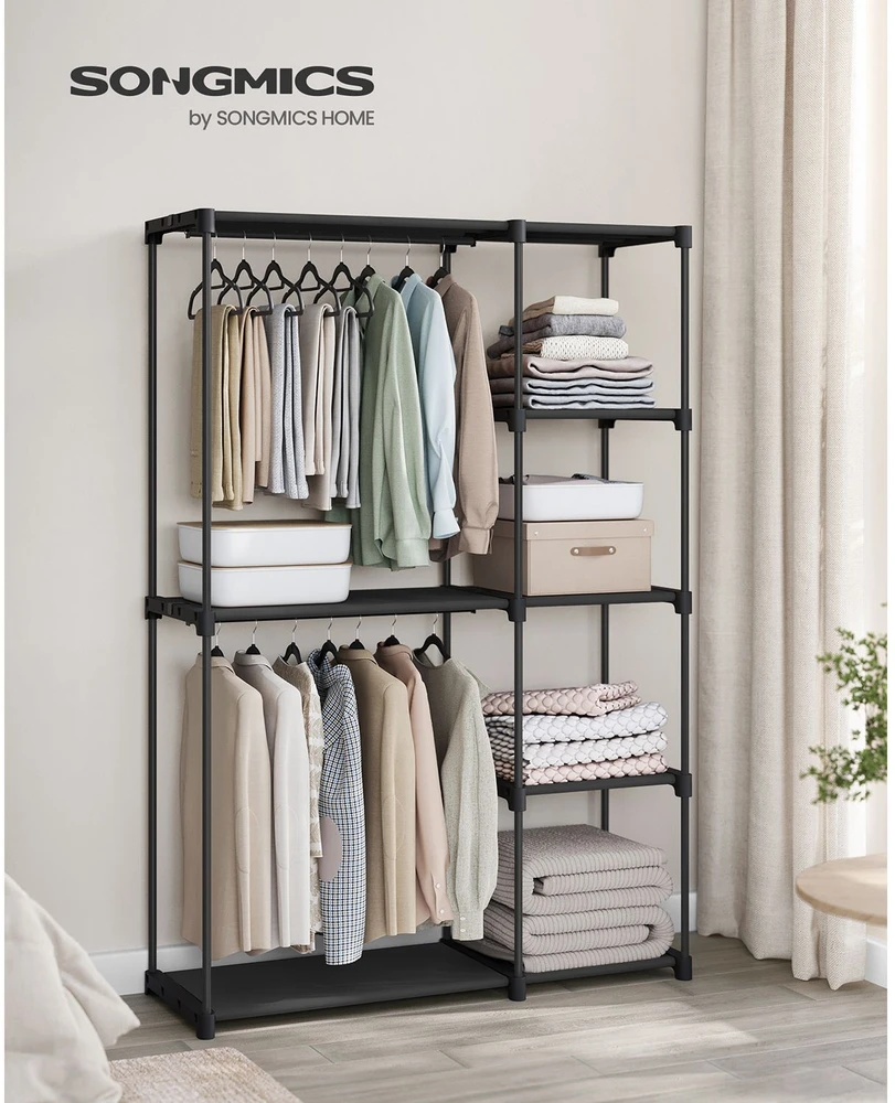 Songmics Atvira drabužių spinta su drabužių lentynomis 43 x 124 x 182 cm juoda