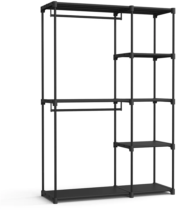 Songmics Atvira drabužių spinta su drabužių lentynomis 43 x 124 x 182 cm juoda