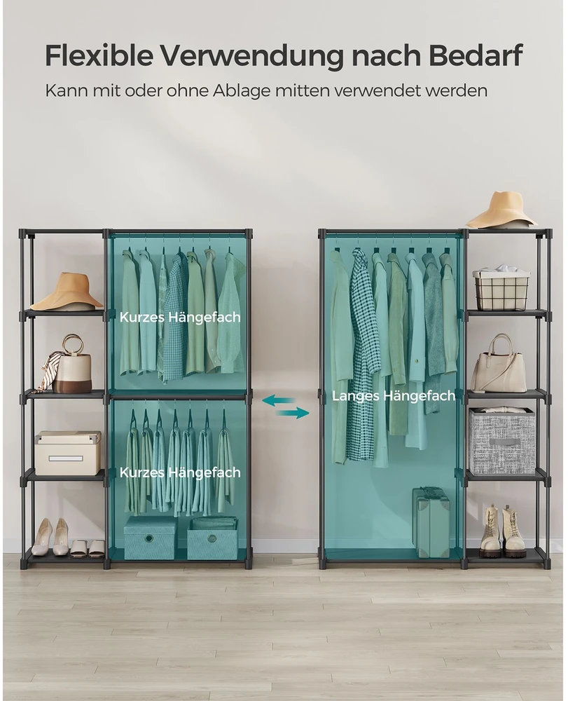 Songmics Atvira drabužių spinta su drabužių lentynomis 43 x 124 x 182 cm juoda