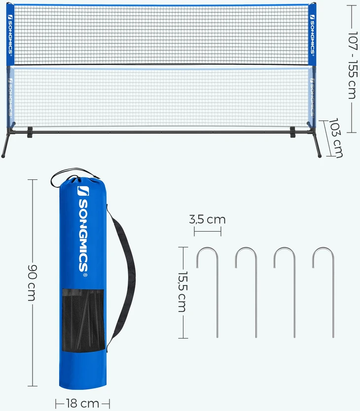 Songmics Badmintono tinklas 3 m mėlynos spalvos