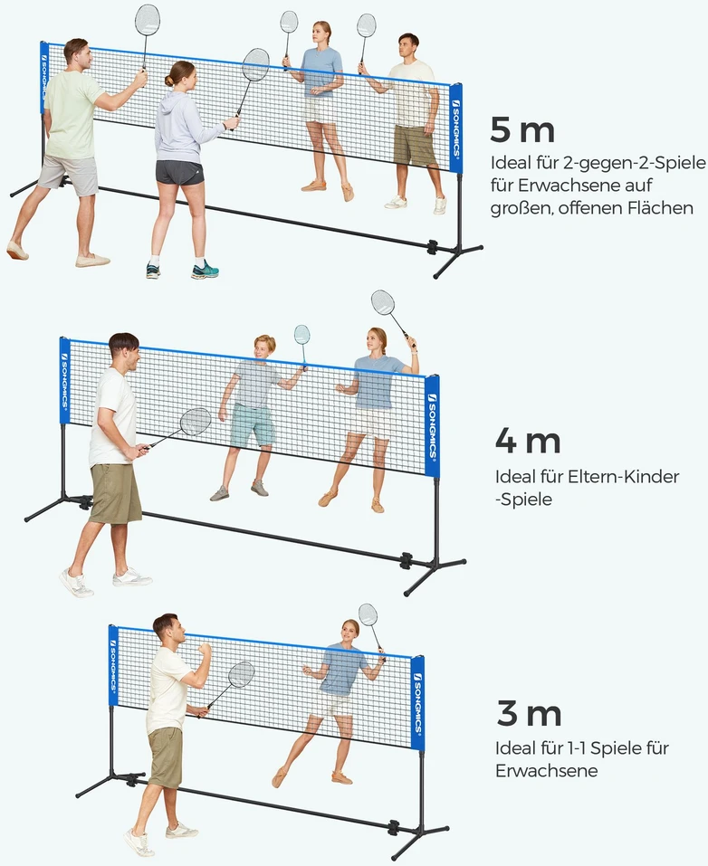 Songmics Badmintono tinklas 3 m mėlynos spalvos