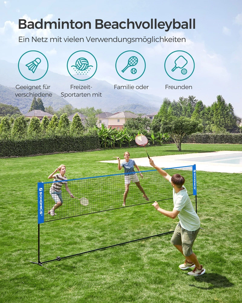 Songmics Badmintono tinklas 3 m mėlynos spalvos