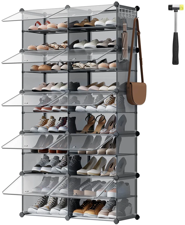 Songmics Batų lentyna su 10 skyrių, 32x83x156 cm, šviesiai pilka