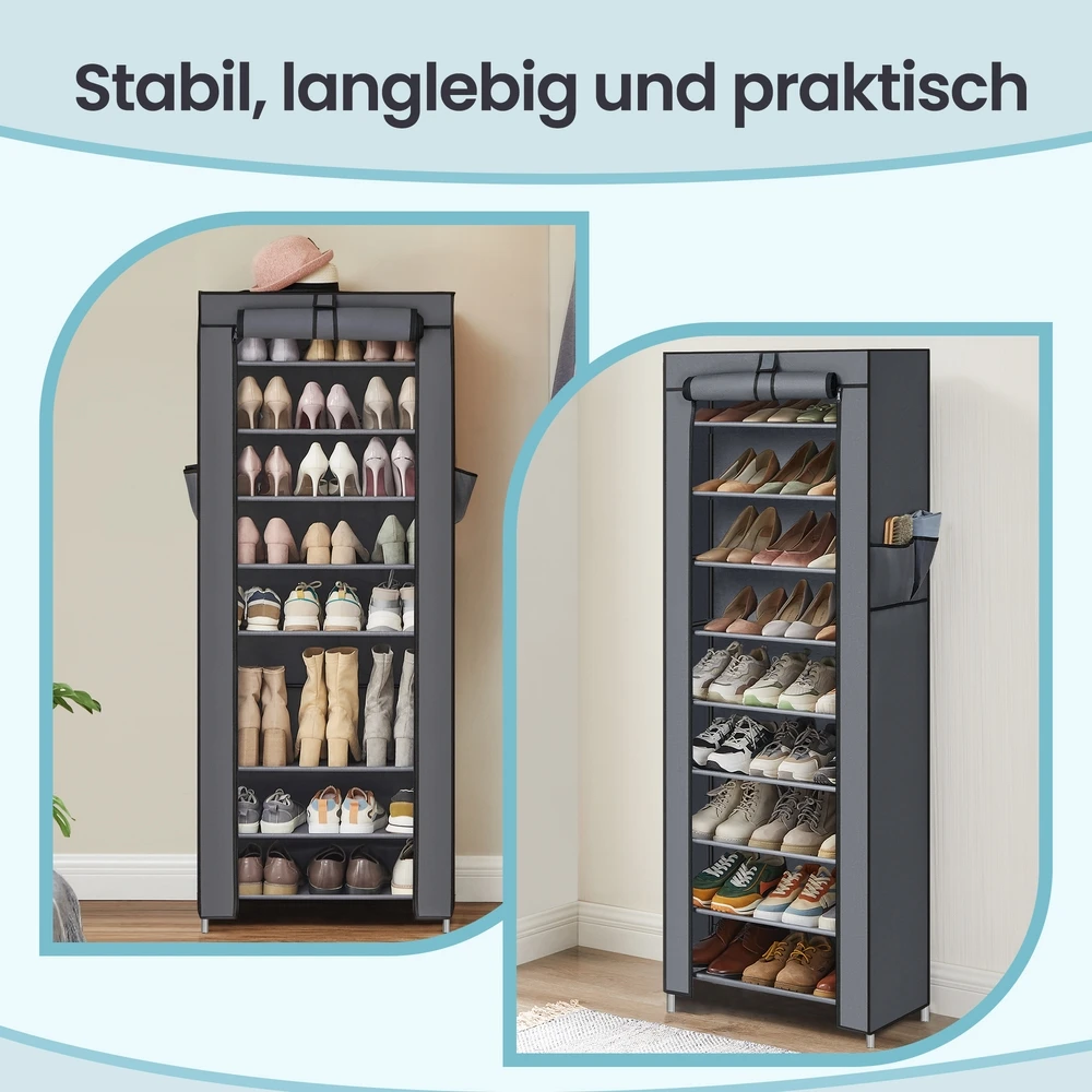 SONGMICS 10 sluoksnių dulkių nepraleidžianti batų lentynėlė, skirta maždaug 27 poroms batų, batų spintelė, lentynos 160 x 58 x 28 cm, šviesiai ruda