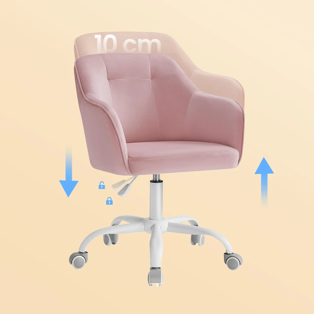 Songmics Biuro kėdė iki 110 kg pastelinės rožinės spalvos