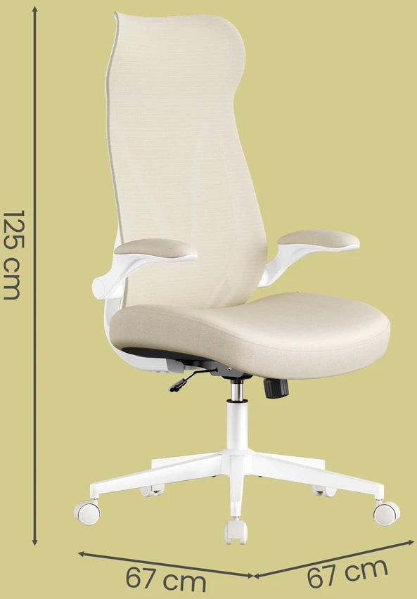 Songmics Ergonomiška biuro kėdė 67x67x125 cm, smėlio spalvos