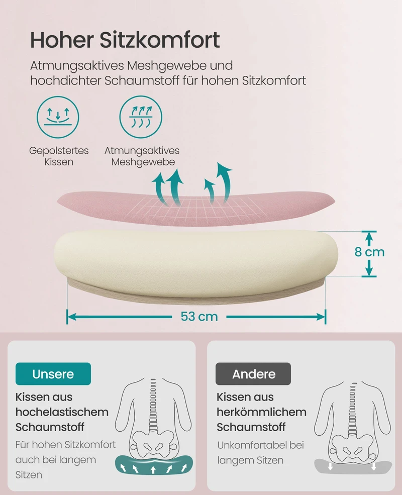 Songmics Ergonomiška biuro kėdė su supimo funkcija pastelinės rožinės spalvos